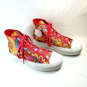 Converse Neon Satin Geometric Birds of Paradise Hi-Top Platform Sneakers